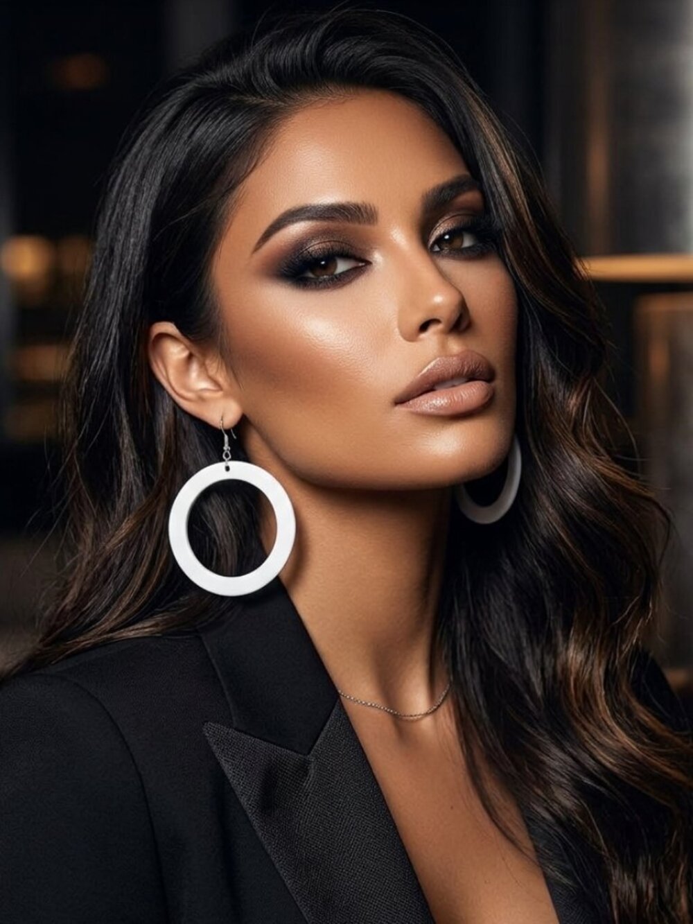 Oversized White Acrylic Hoop Earrings - Picture 4 of 5